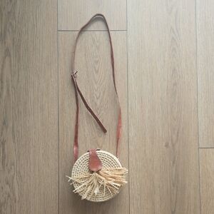 Source Unknown Beige Woven Crossbody Bag with Brown Strap